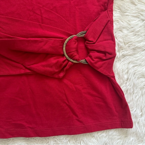 Anthropologie Maeve Shirt Dakota Buckle Wrap Top Short Sleeve Red Petite MP - Picture 5 of 11